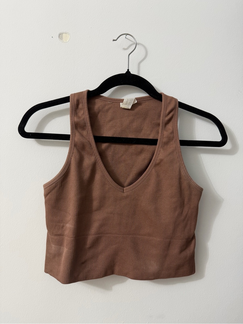 90 Degree By Reflex Brown Ribbed V-Neck Cropped Tank